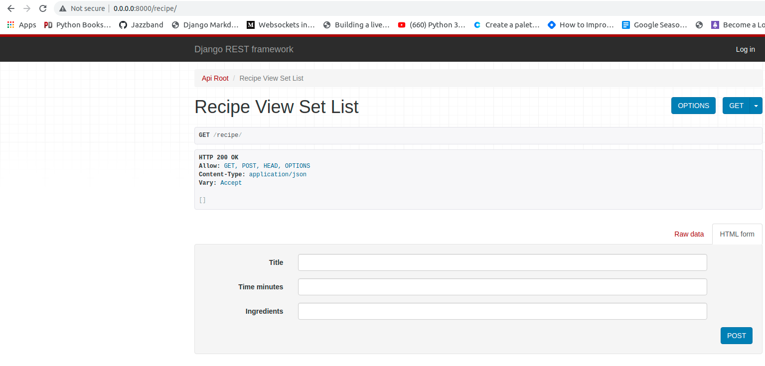 Accessing the API (recipe_api) with New Database (PostgreSQL)