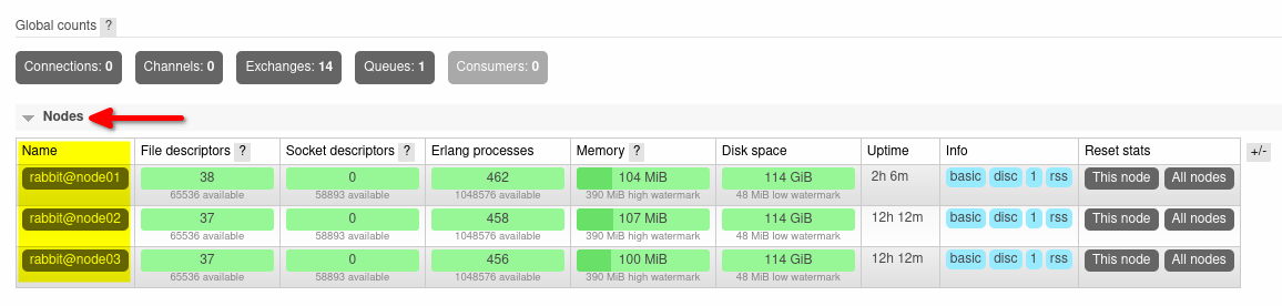 Listing available nodes on the RabbitMQ cluster