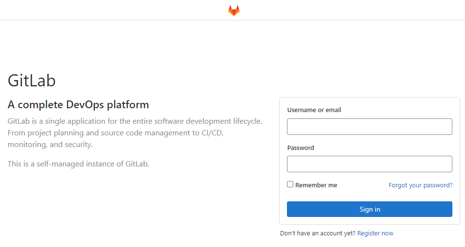 Accessing the GitLab Log in screen