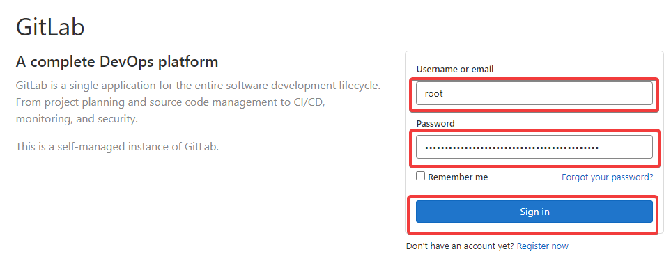 Logging in to your GitLab server 