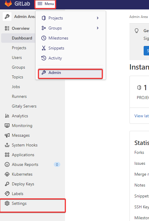 Viewing the GitLab Admin panel