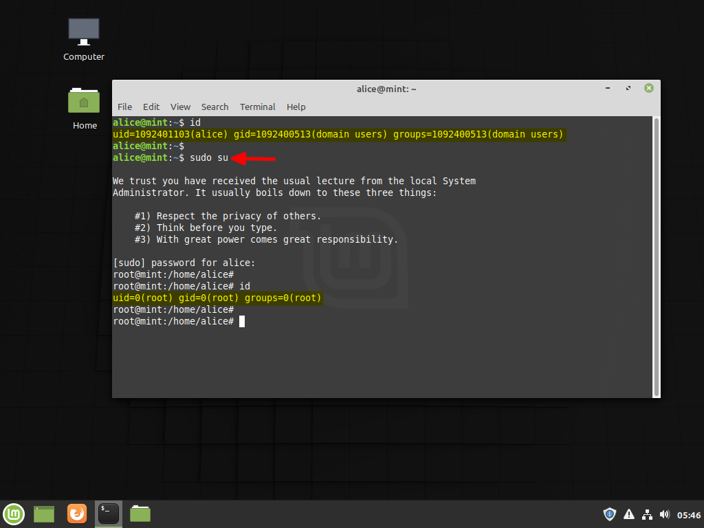Logged in to Linux Mint Desktop using Samba AD user