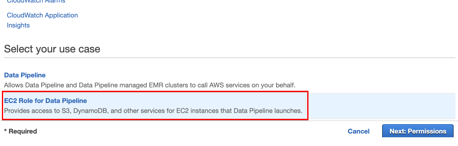 Creating EC2 role for the data pipeline
