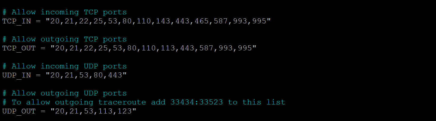 Viewing the Default Open Ports