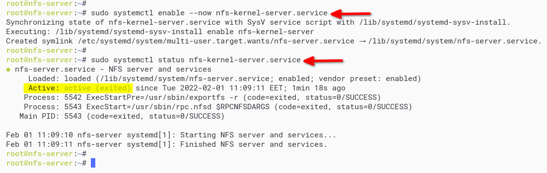 Starting, enabling, and verifying the NFS Service