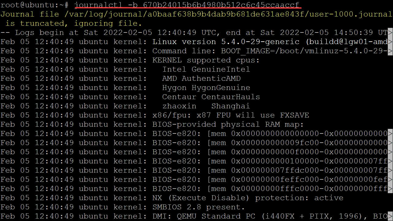 Display Journal Entries from Past Boot Referenced by its Boot ID