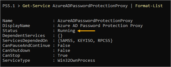 Viewing the AzureADPasswordProtectionProxy service status