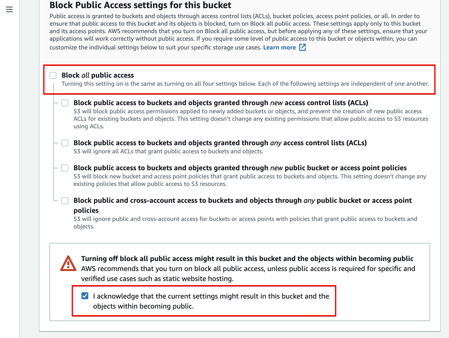 Making the S3 Bucket Publicly Accessible