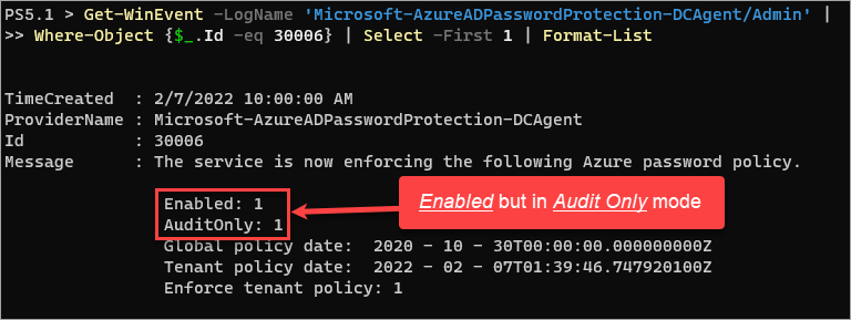 Confirming the Azure AD Password protection policy status