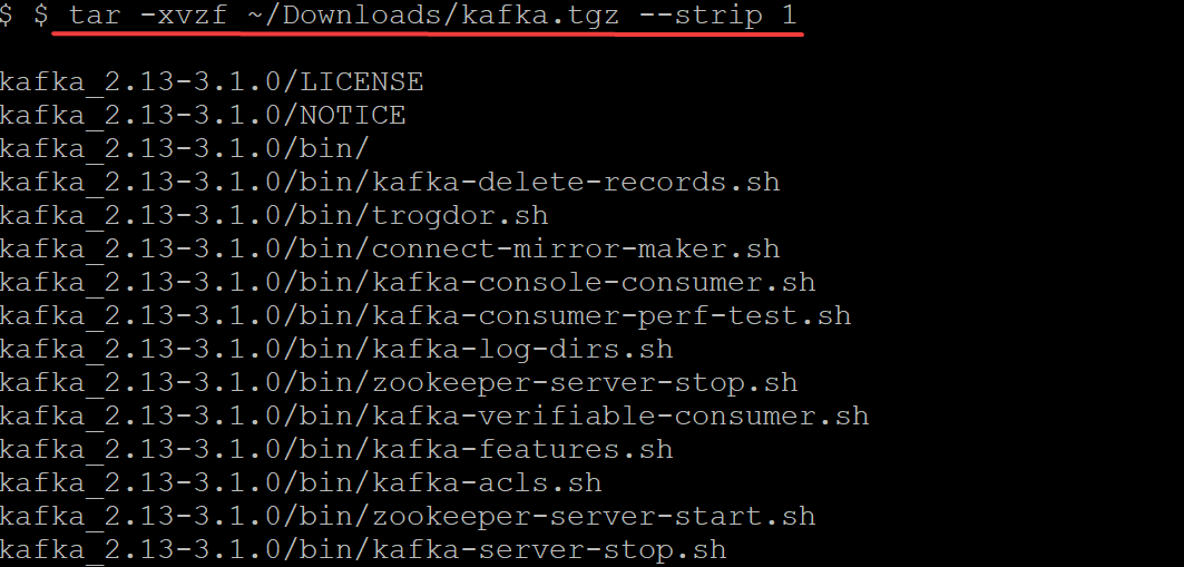 Extracting the kafka.tgz Binary File