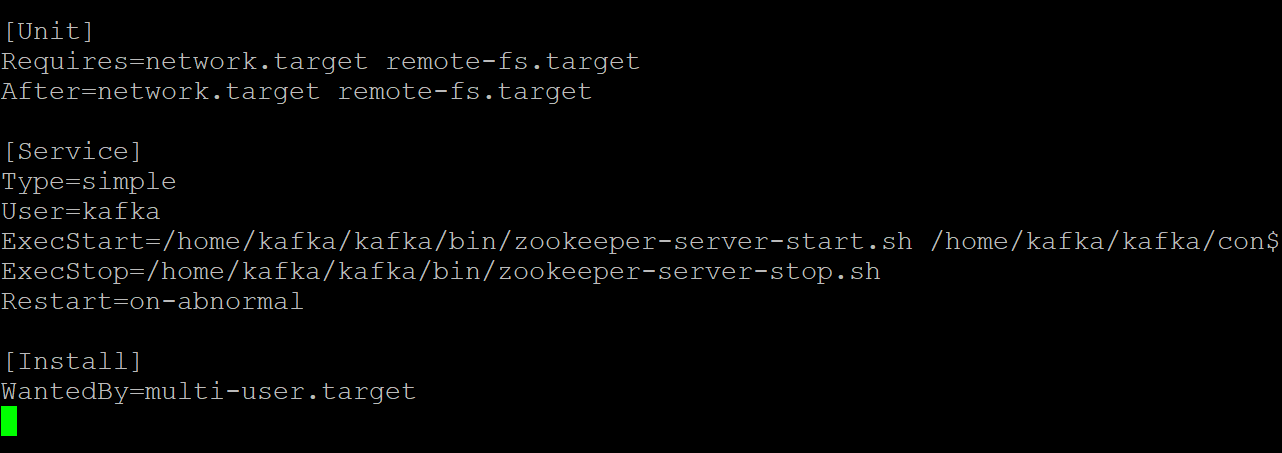 Viewing the zookeeper.service file