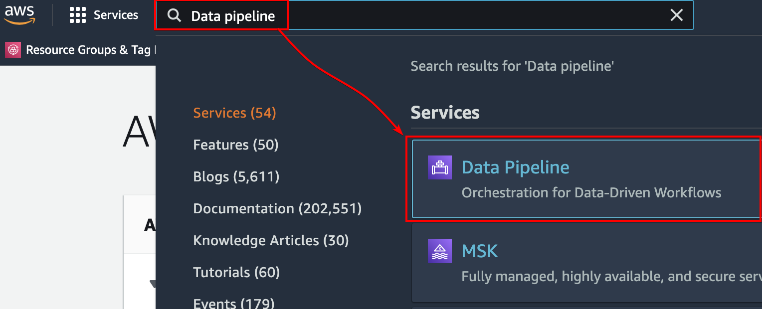 Searching for Data Pipeline Service