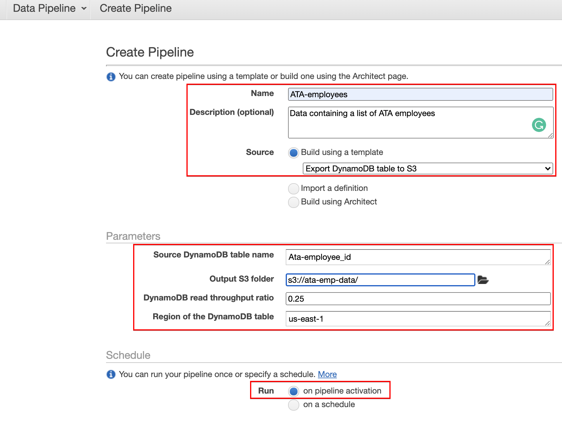 Configuring Data Pipeline