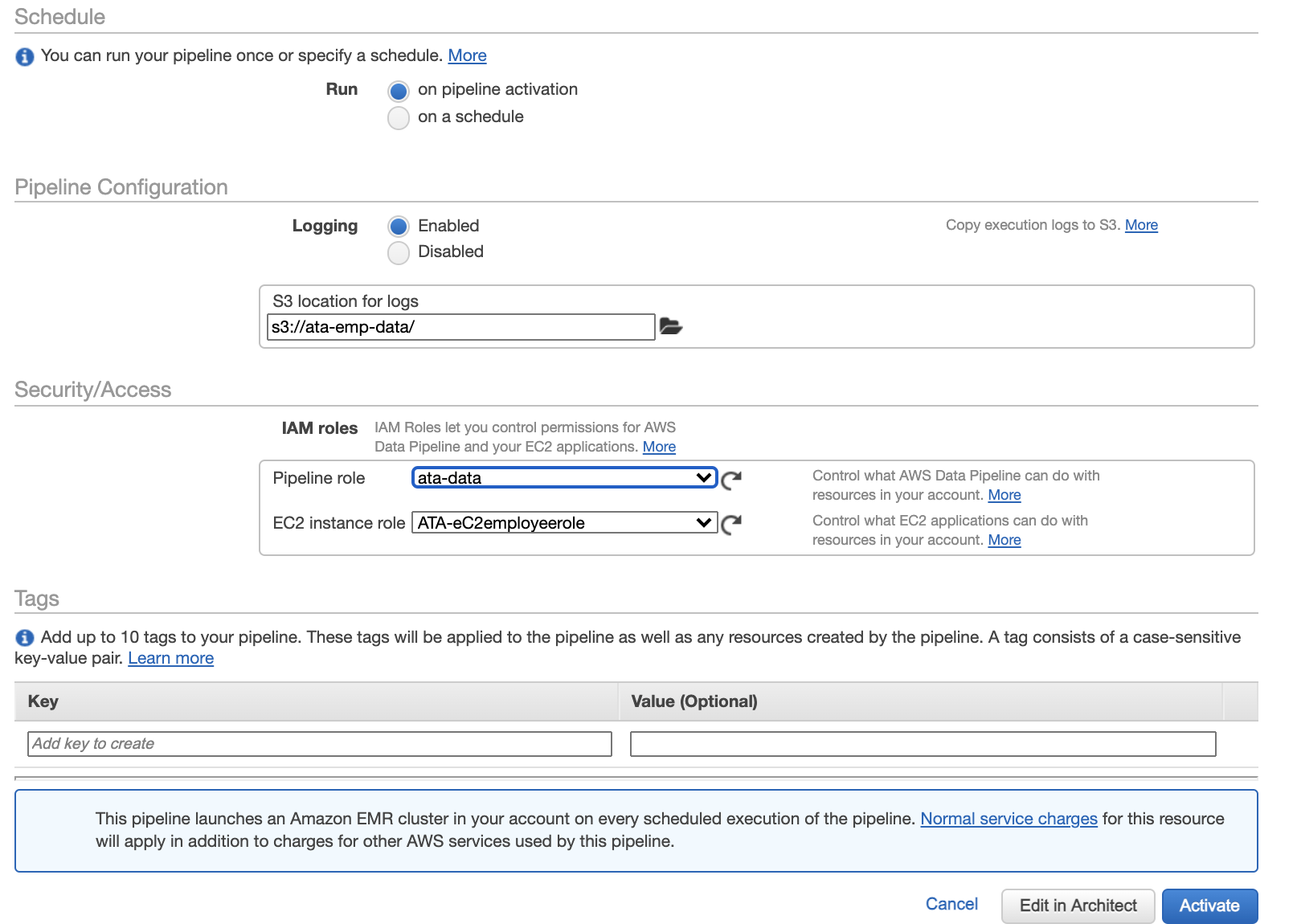 Configuring and Activating Data Pipeline