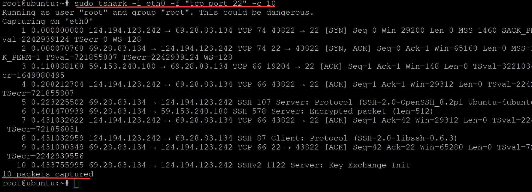 capturing your SSH connection packets