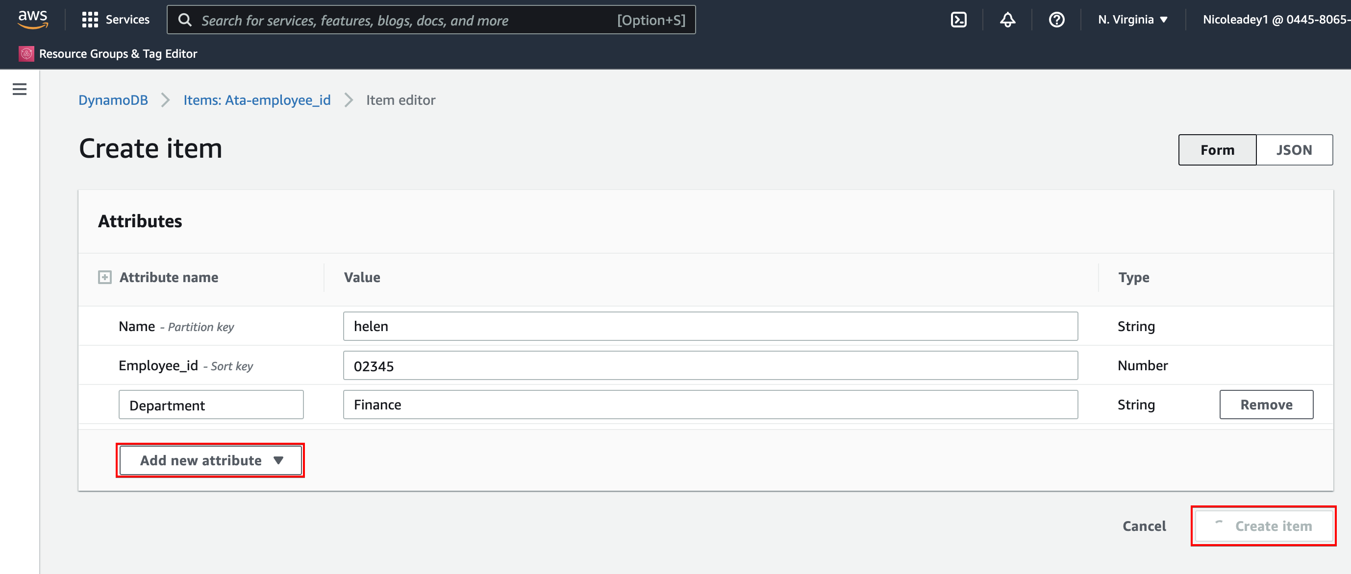 Creating Items in the DynamoDB Table