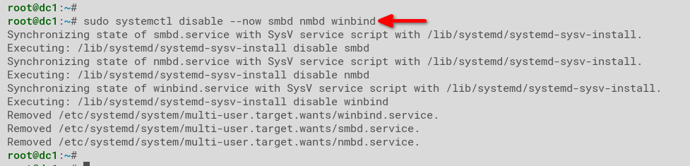 Disabling the smbd, nmbd, and winbind services