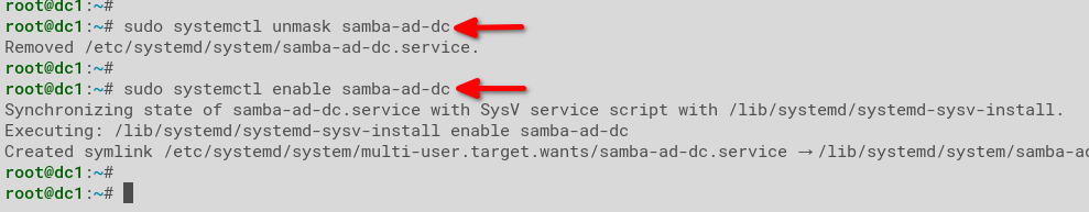 Activating and enabling samba-ad-dc service