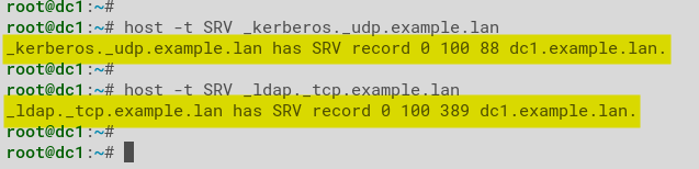 Verifying SRV records of the _kerberos and _ldap services