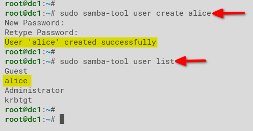 Creating and verifying users on Samba Active Directory