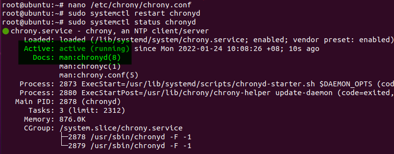Restarting chronyd service and checking the chrony service status