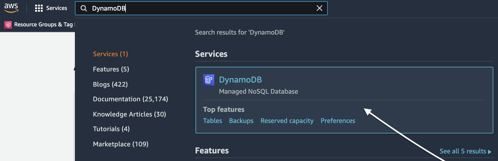 Accessing the DynamoDB Dashboard