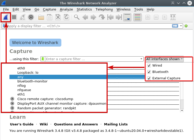 Selecting Network Interfaces where to Capture Packets 