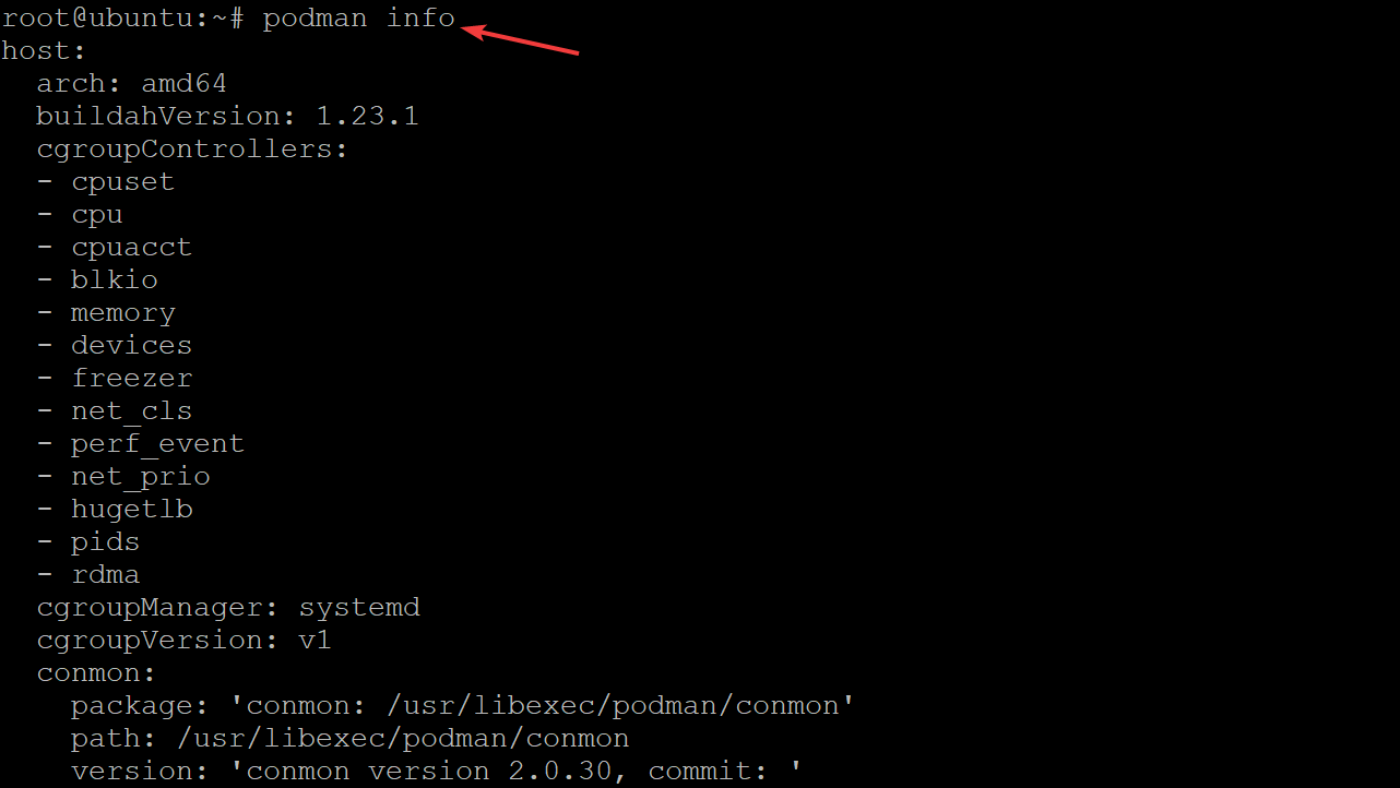Checking more information about Podman