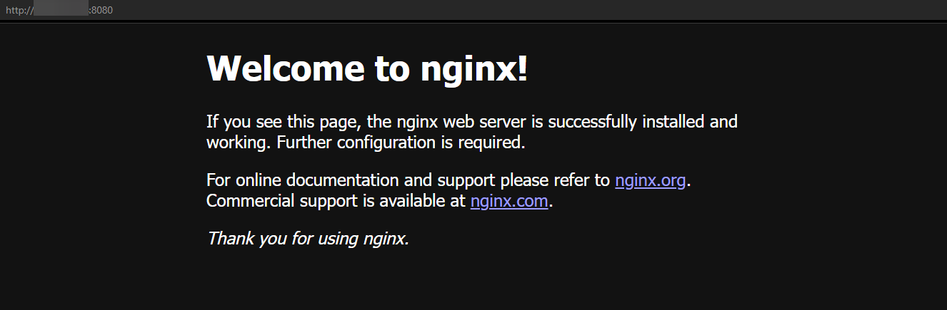 Viewing the default NGINX welcome screen