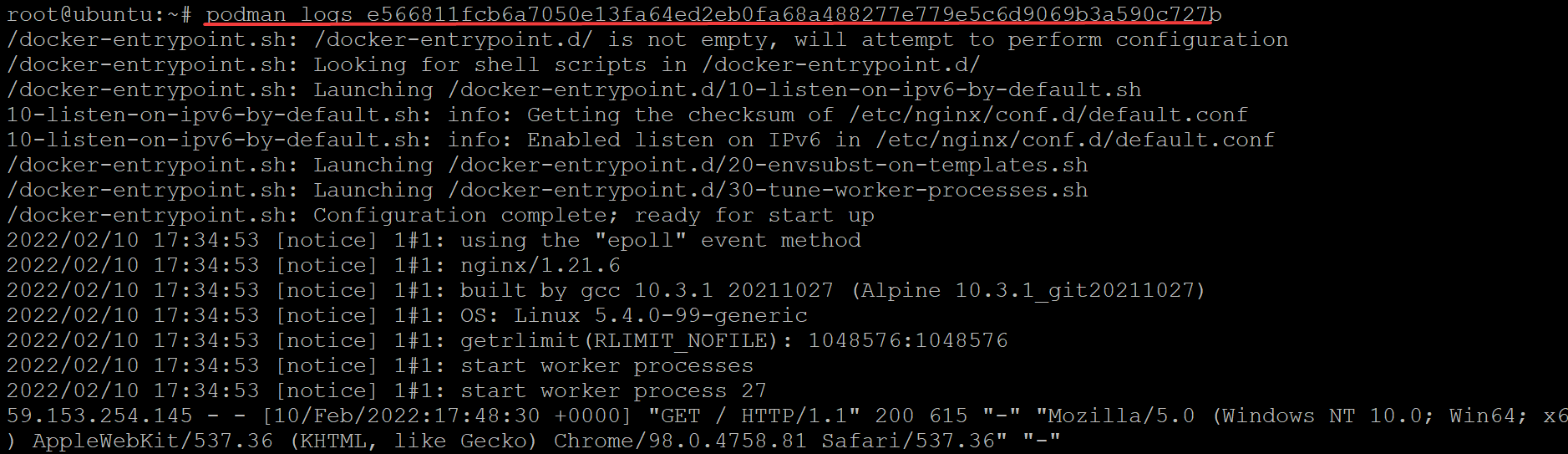 Checking log files for the (web) container