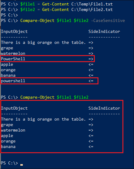 Compare Objects with PowerShell : Comparing File Contents with Case Sensitivity
