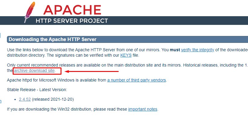 Accessing Apache HTTP Server Official Download Site