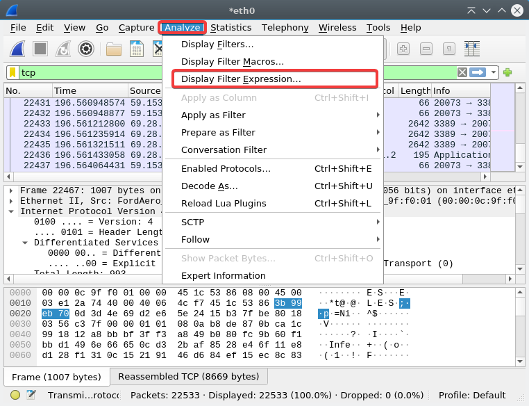 Accessing the Display Filter Expression Pane