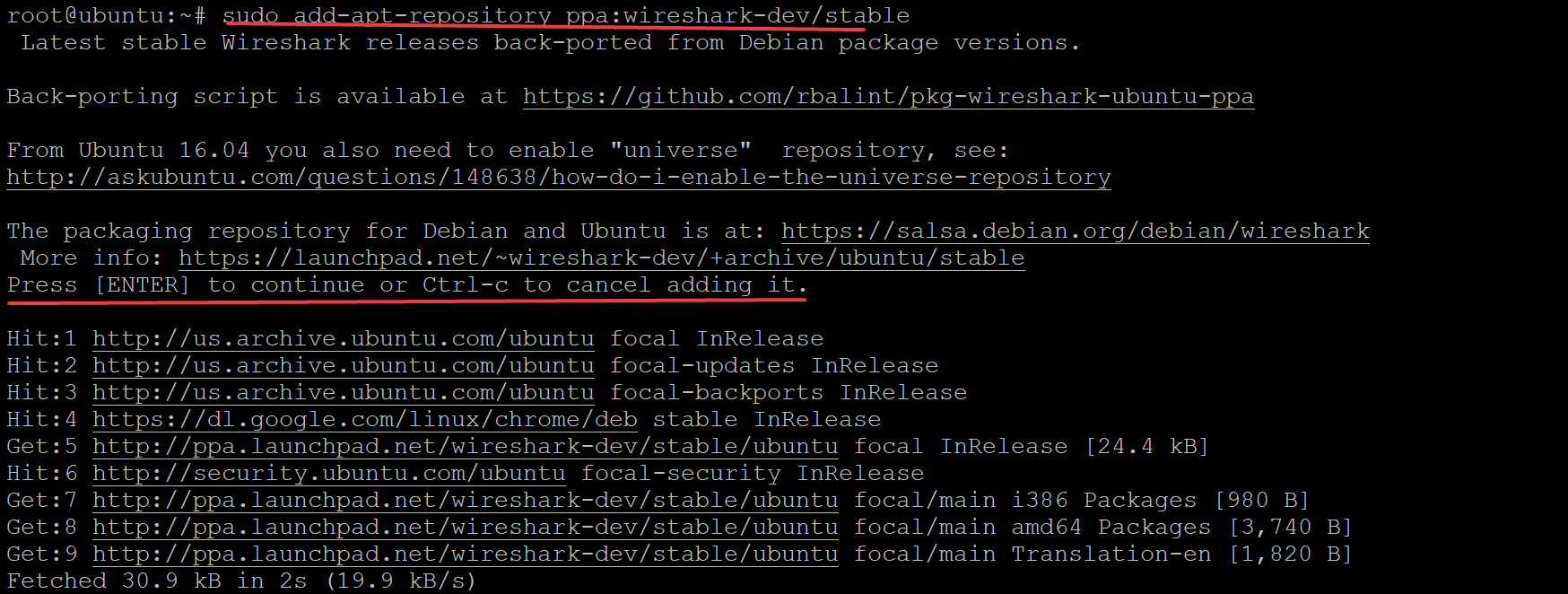 Adding the new Wireshark PPA