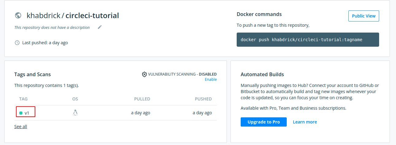 Viewing Pushed Image in Docker Hub Repository