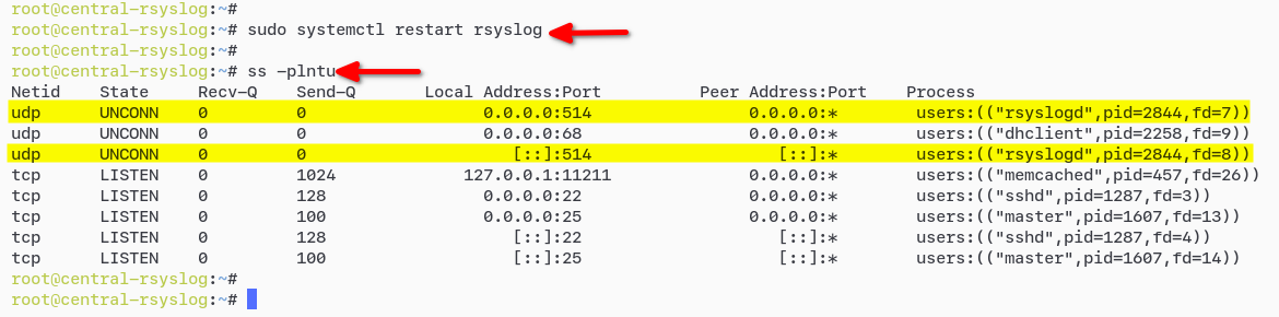 Verifying Rsyslog Service Runs on UDP Port 514