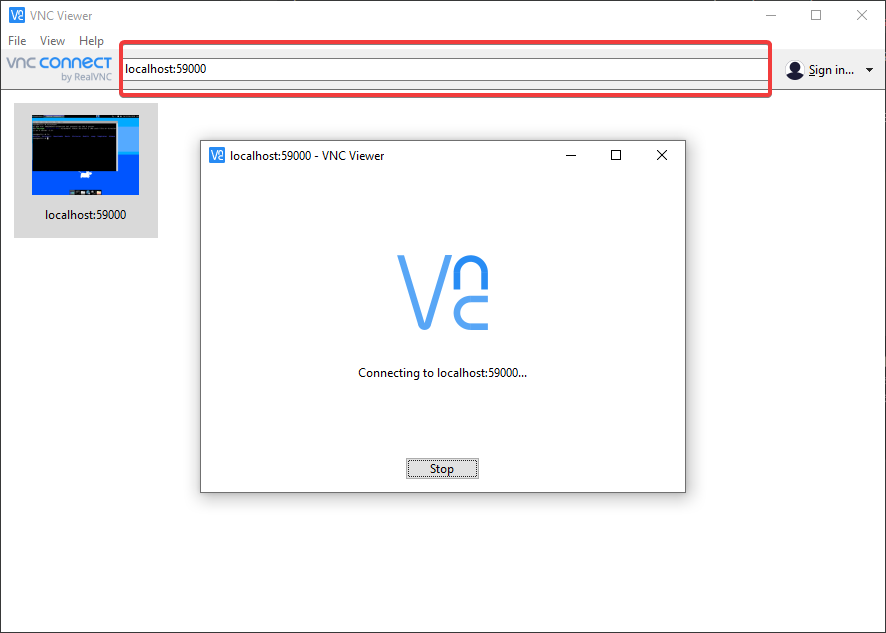 Connecting to the VNC server