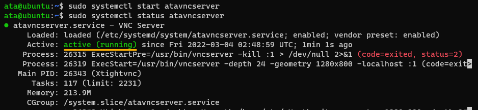 Checking the VNC server daemon status