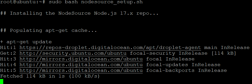 Running the nodesource_setup.sh Shell Script