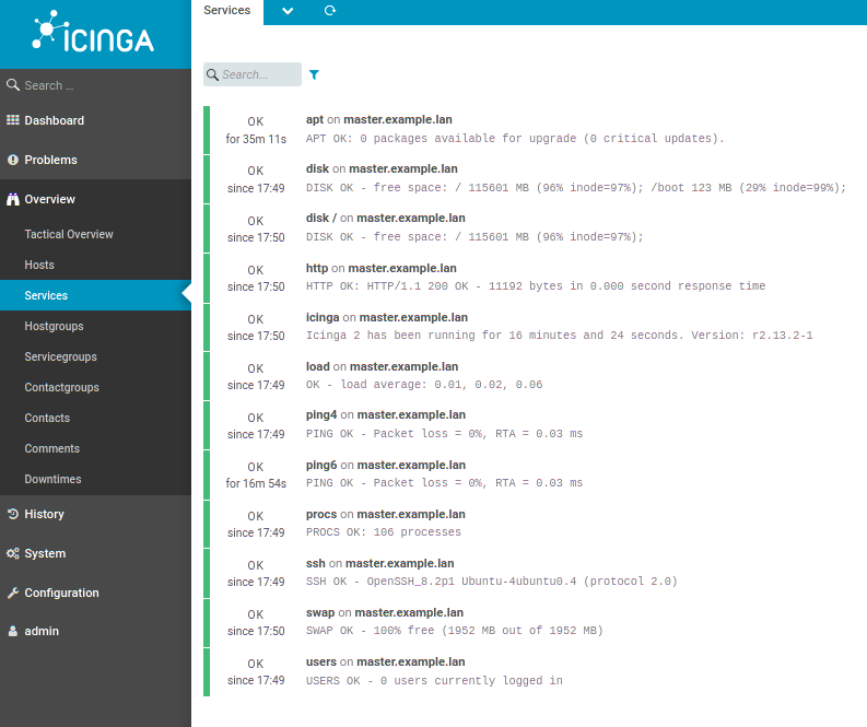 Viewing Master Server Status in Icingaweb2 Dashboard