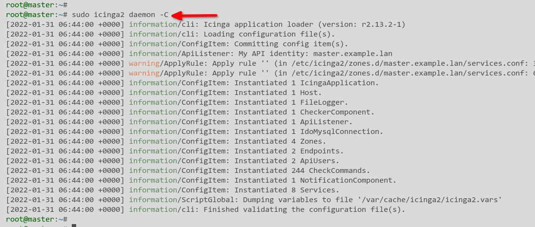 Verifying Icinga2 Configuration