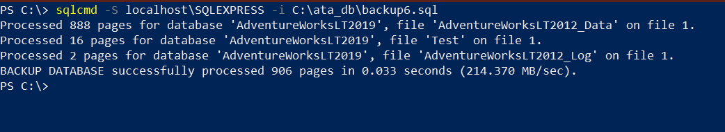 Invoking the backup6.sql script to run a backup task