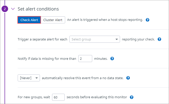 Setting the alert conditions