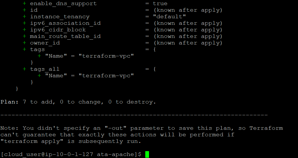 Previewing terraform planning output.