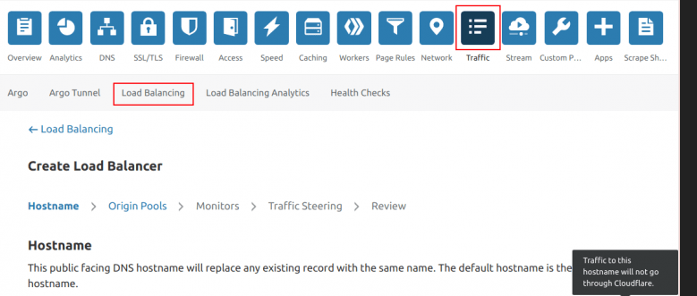 Load balancer dashboard.