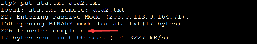 Uploading the ata.txt file as ata2.txt from Local Machine to FTP server