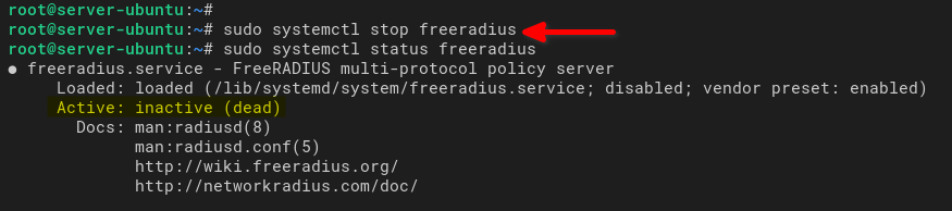 Stopping and Verifying freeradius Service