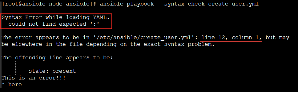 Checking Syntax of Playbook (Caught an Error)