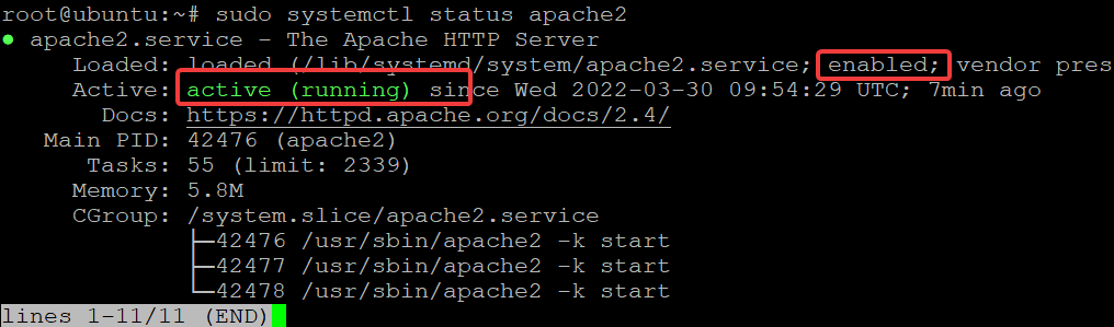 Check the status of the Apache service.