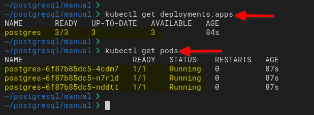 Viewing Completed PostgreSQL Deployment on Kubernetes